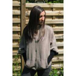 Wide batwing sleeve cardigan, virgin wool and alpaca