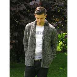 Chunky ribbed, 2 tone shawl collar cardigan, 100% virgin wool