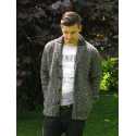 Chunky ribbed, 2 tone shawl collar cardigan, 100% virgin wool