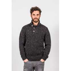 Button neck sweater, 100% Donegal virgin wool