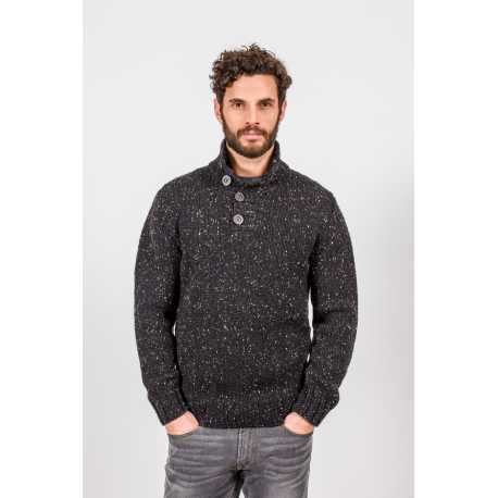 Button neck sweater, 100% Donegal virgin wool
