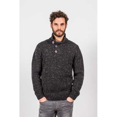 Pull col boutonné, 100 % laine vierge Donegal